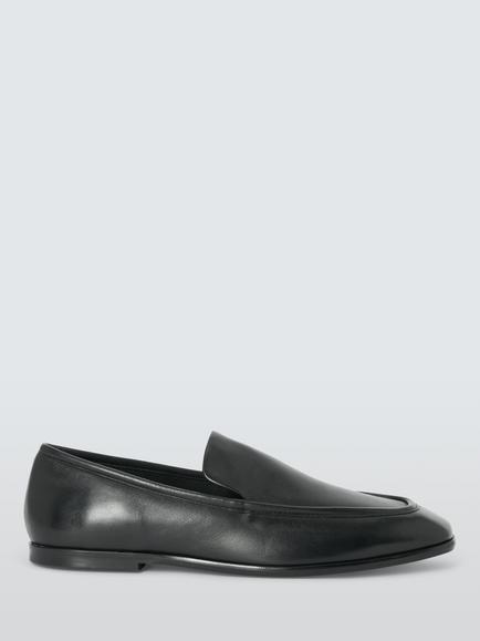 John Lewis Gloria Leather Cigar Apron Loafers, Black, Black