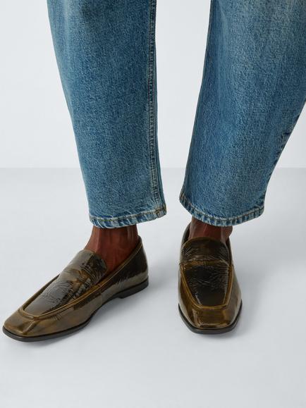 John Lewis Gloria Leather Apron Loafers, Brown - view 2, Brown