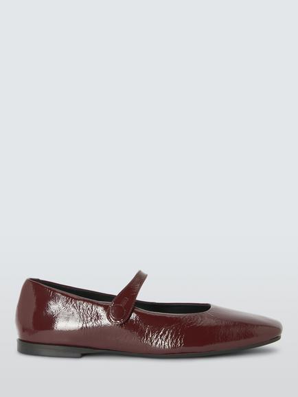 John Lewis Haide Leather Button Detail Mary Jane Ballerina Pumps, Bordeaux, Bordeaux