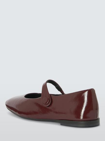John Lewis Haide Leather Button Detail Mary Jane Ballerina Pumps, Bordeaux - view 2, Bordeaux
