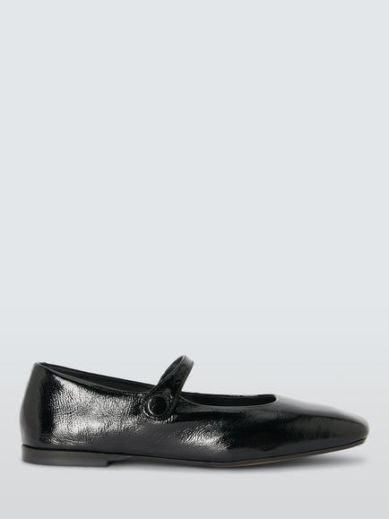 John Lewis Haide Leather Button Detail Mary Jane Ballerina Pumps, Black, Black