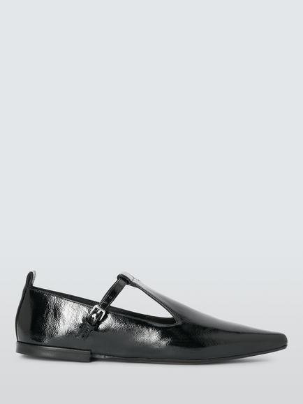 John Lewis Haisley Patent Leather T-Bar Pointed Ballerina Pumps, Black, Black