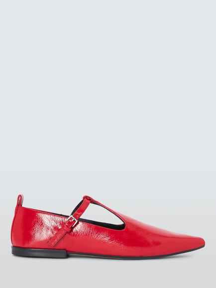 John Lewis Haisley Patent Leather T-Bar Pointed Ballerina Pumps, Ruby, Ruby