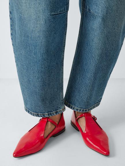 John Lewis Haisley Patent Leather T-Bar Pointed Ballerina Pumps, Ruby - view 2, Ruby
