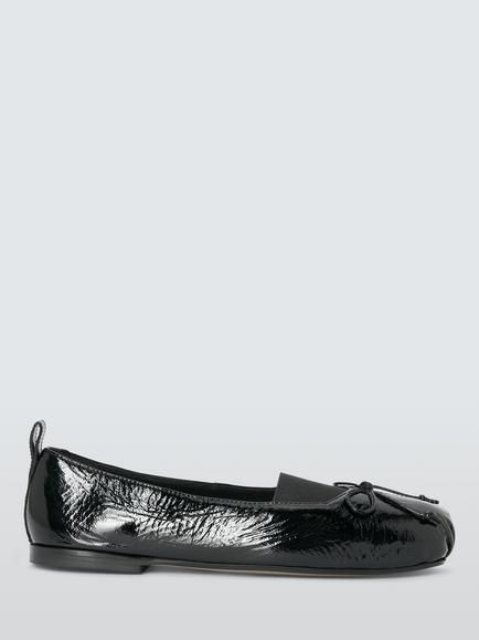 John Lewis Hayes Leather Ruched Elasticated Vamp Ballerina Pumps, Black, Black