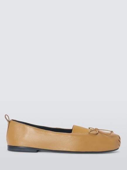 John Lewis Hayes Leather Ruched Elasticated Vamp Ballerina Pumps, Camel, Camel