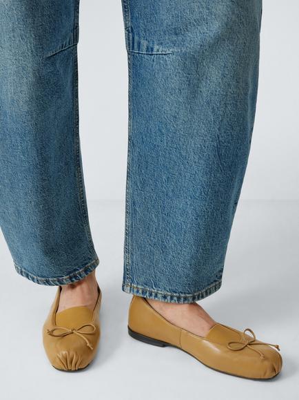 John Lewis Hayes Leather Ruched Elasticated Vamp Ballerina Pumps, Camel - view 2, Camel