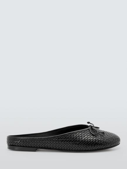 John Lewis Helena Woven Leather Bow Detail Mules, Black, Black