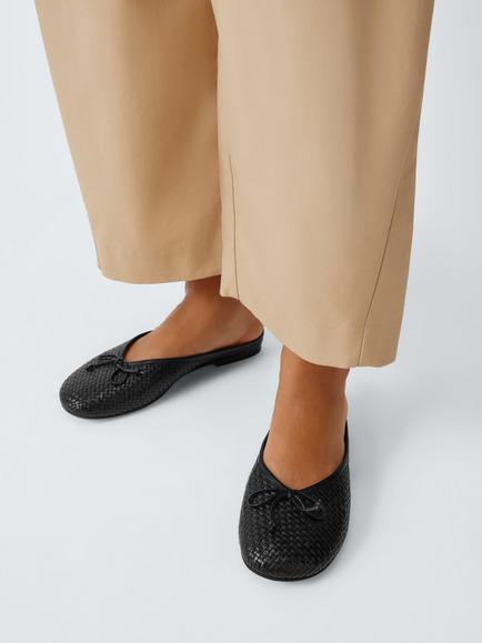 John Lewis Helena Woven Leather Bow Detail Mules, Black - view 2, Black Weave Leath