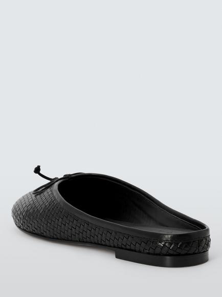 John Lewis Helena Woven Leather Bow Detail Mules, Black - view 2, Black