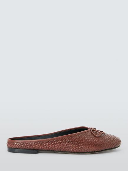 John Lewis Helena Woven Leather Bow Detail Mules, Tan, Tan