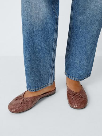 John Lewis Helena Woven Leather Bow Detail Mules, Tan - view 2, Tan Weave Leath