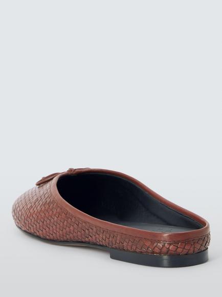 John Lewis Helena Woven Leather Bow Detail Mules, Tan - view 2, Tan