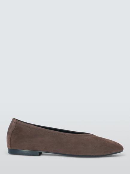 John Lewis Helm Suede High Vamp Ballerina Pumps, Chocolate, Chocolate