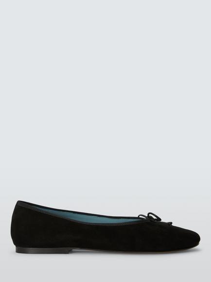 John Lewis Heros Suede Bow Detail Ballerina Pumps, Black, Black