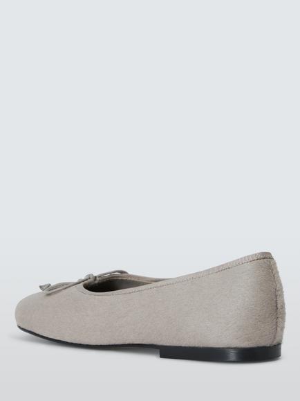 John Lewis Heros Pony Hair Bow Detail Ballerina Pumps, Grey - view 2, Grey