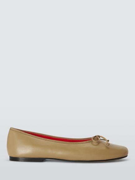 John Lewis Heros Leather Bow Detail Ballerina Pumps, Sand, Sand