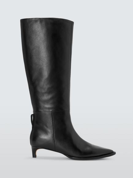 John Lewis Sabrina San Crispino Leather Fitted Dressy Knee High Boots, Black, Black