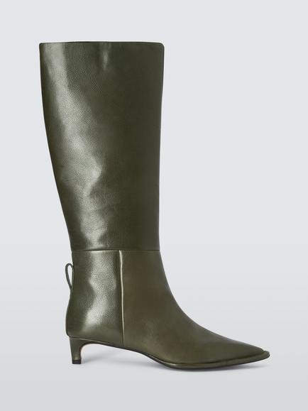 John Lewis Sabrina San Crispino Leather Fitted Dressy Knee High Boots, Khaki, Green