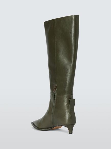 John Lewis Sabrina San Crispino Leather Fitted Dressy Knee High Boots, Khaki - view 2, Khaki