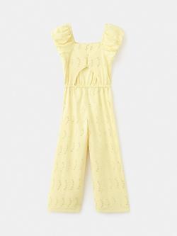 Mango Kids' Marie Floral Embroidered Sequin Puff Sleeve Jumpsuit, Lemon - view 2, Lemon