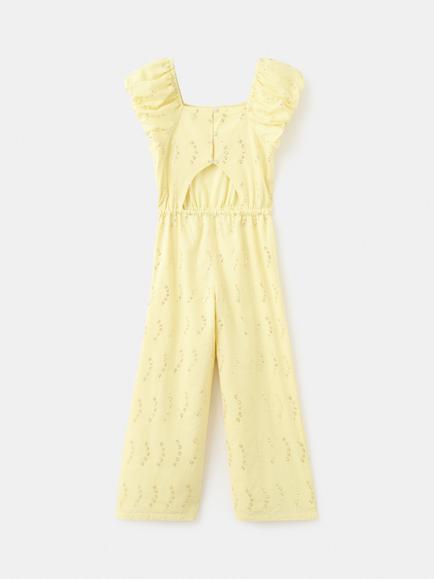 Mango Kids' Marie Floral Embroidered Sequin Puff Sleeve Jumpsuit, Lemon - view 2, Lemon