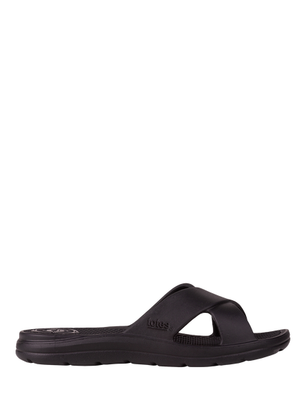 totes SOLBOUNCE Cross Strap Slider Sandals, Black