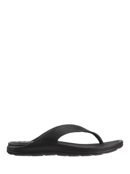 totes SOLBOUNCE Men's Toe Post Sandals, Black, Black