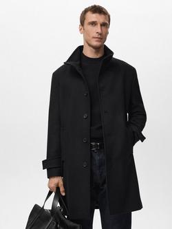 Mango Tailored Funnel Neck Wool Blend Coat, Black, Black