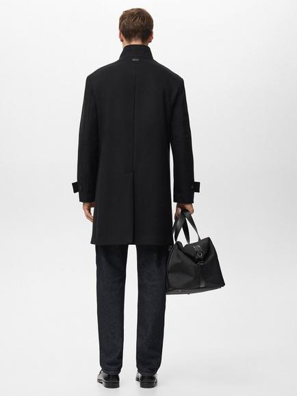 Mango Tailored Funnel Neck Wool Blend Coat, Black - view 2, Black
