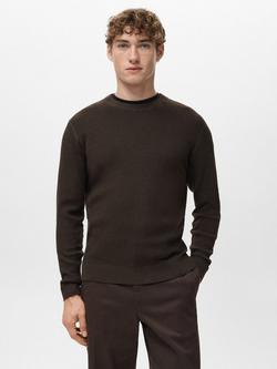 Mango Ribbed Crew Neck Jumper, Chocolate, Chocolate