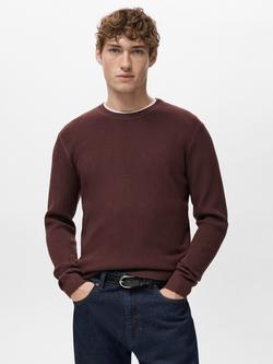 Mango Ribbed Crew Neck Sweatshirt, Bordeaux, Bordeaux
