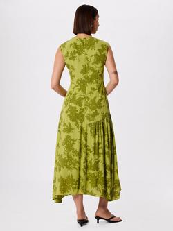 Whistles Floral Asymmetric Hem Dress containing LENZING™ ECOVERO™ Viscose, Green/Multi - view 2, Green/Multi