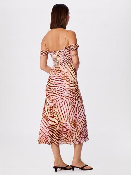 Whistles Orchid Tie Waist Midi Dress, Pink/Multi - view 2, Pink/Multi
