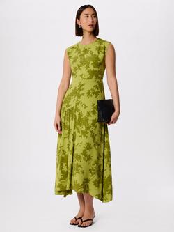 Whistles Floral Asymmetric Drape Maxi Dress, Green, Green