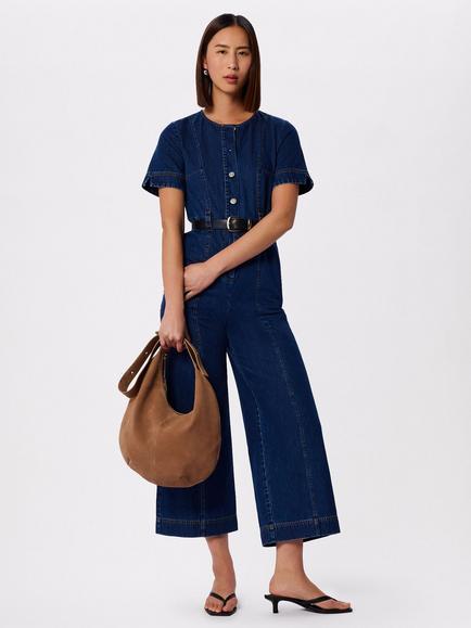 Whistles Button Down Utility Jumpsuit, Ivory, Blue