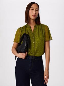 Whistles Dragonfly Ruffle Neck Shirt, Green/Multi, Green/Multi