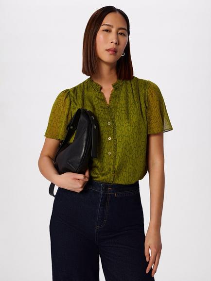 Whistles Dragonfly Ruffle Neck Shirt, Green/Multi, Green/Multi