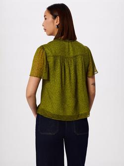 Whistles Dragonfly Ruffle Neck Shirt, Green/Multi - view 2, Green/Multi