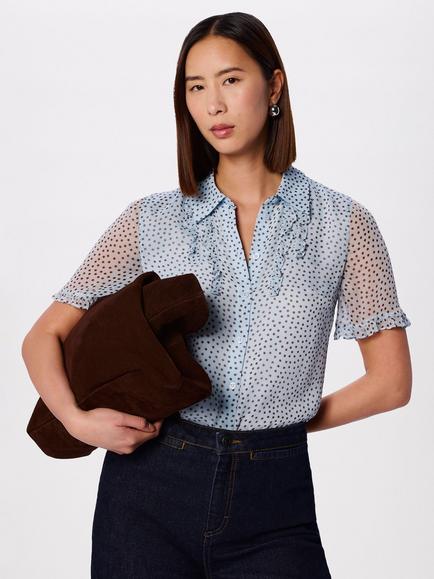 Whistles Polka Dot Short Sleeve Shirt, Blue/Multi, Blue/Multi