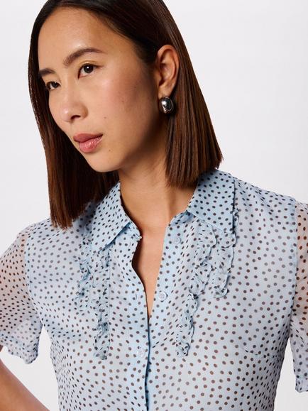 Whistles Polka Dot Short Sleeve Shirt, Blue/Multi - view 2, Blue/Multi
