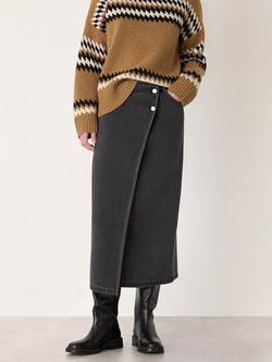 Whistles Asymmetric Wrap Denim Skirt, Washed Black, Washed Black