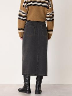 Whistles Asymmetric Wrap Denim Skirt, Washed Black - view 2, Washed Black