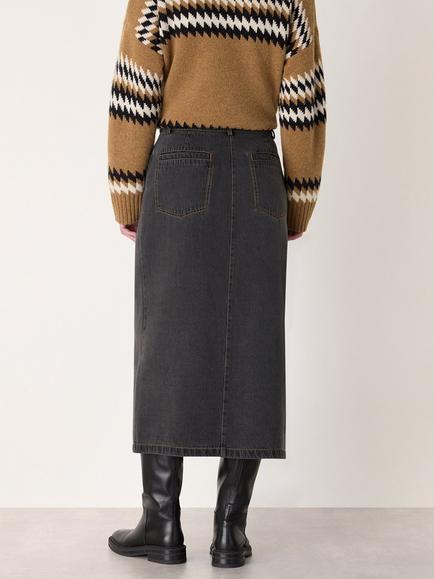 Whistles Asymmetric Wrap Denim Skirt, Washed Black - view 2, Washed Black