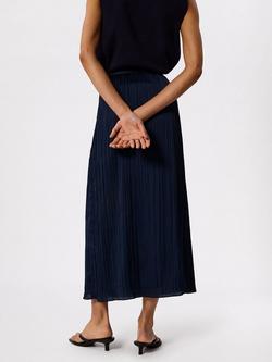 Whistles Plisse Column Midi Skirt, Navy - view 2, Navy