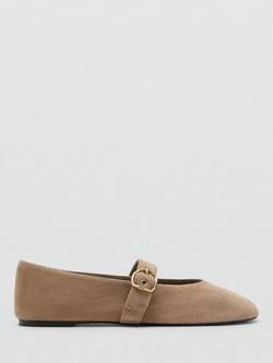 Mango Mary Jane Flat Ballerina Pumps, Sand, Sand