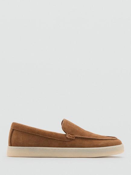 Mango Slip On Cushioned Suede Loafers, Cognac