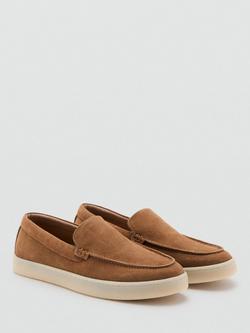 Mango Slip On Cushioned Suede Loafers, Cognac - view 2, Cognac