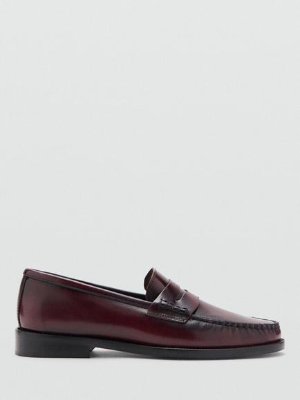 Mango Heritage Leather Penny Loafers, Bordeaux, Bordeaux