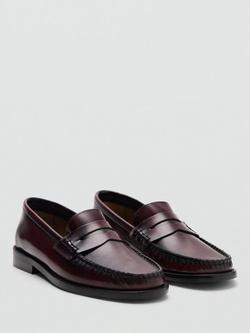 Mango Heritage Leather Penny Loafers, Bordeaux - view 2, Bordeaux